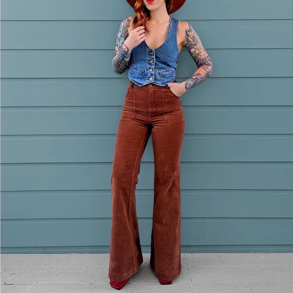 Rolla’s Chestnut Brown Corduroy Flare Pants Jeans